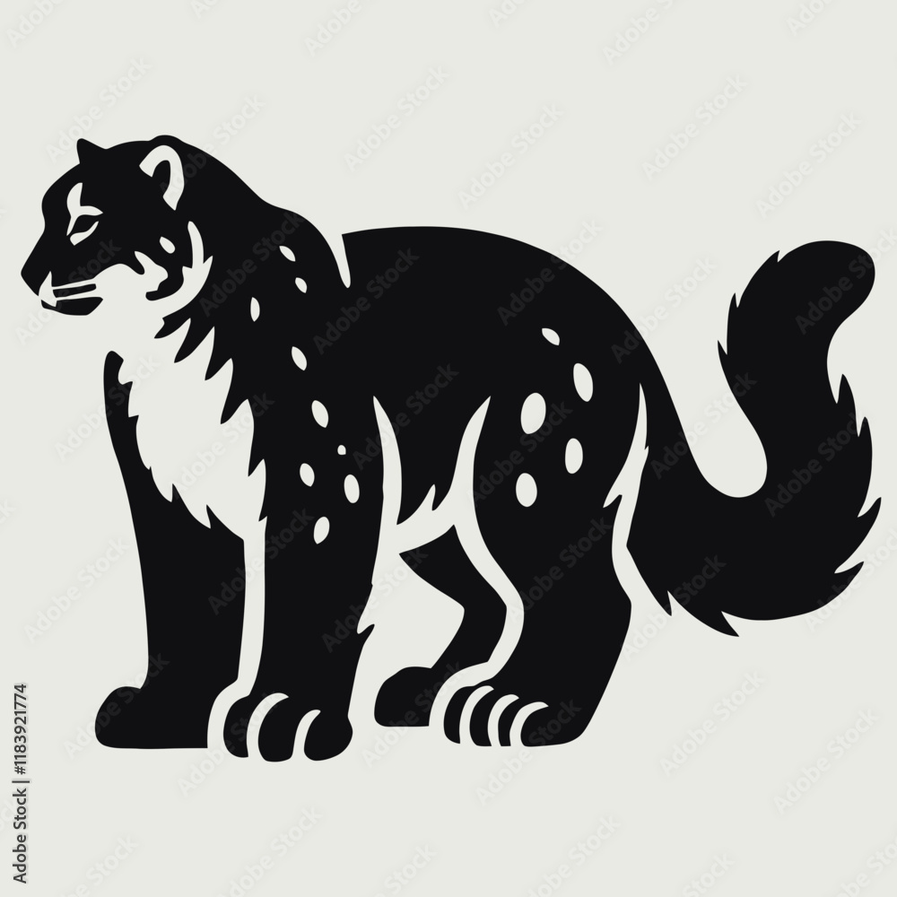 Fototapeta premium very simple flat and minimalist Snow Leopard silhouette in black on a white background