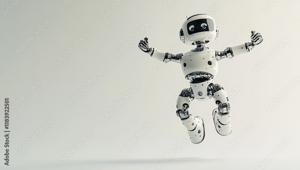 Fototapeta premium Happy jumping robot, futuristic technology, AI.