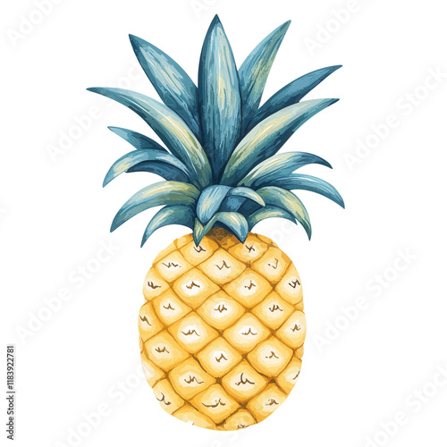 Pineapple on White, vibrant pineapple with a spiky crown, isolated on a clean white background, perfect for digital design and graphics