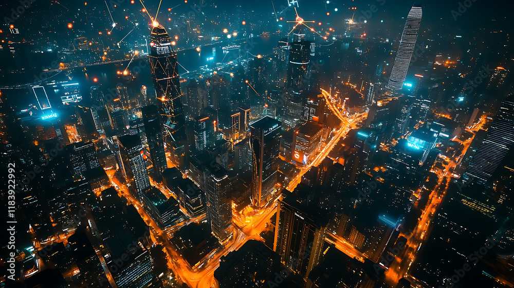 Obraz premium The idea of a connected city at night