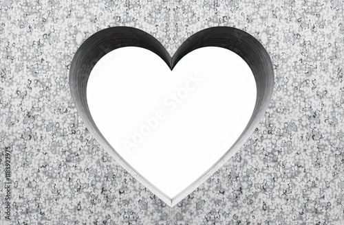 Heart shaped hole in grey concrete wall, place for text. Perfect for Valentine's Day theme. Construction, renovation and modern materials