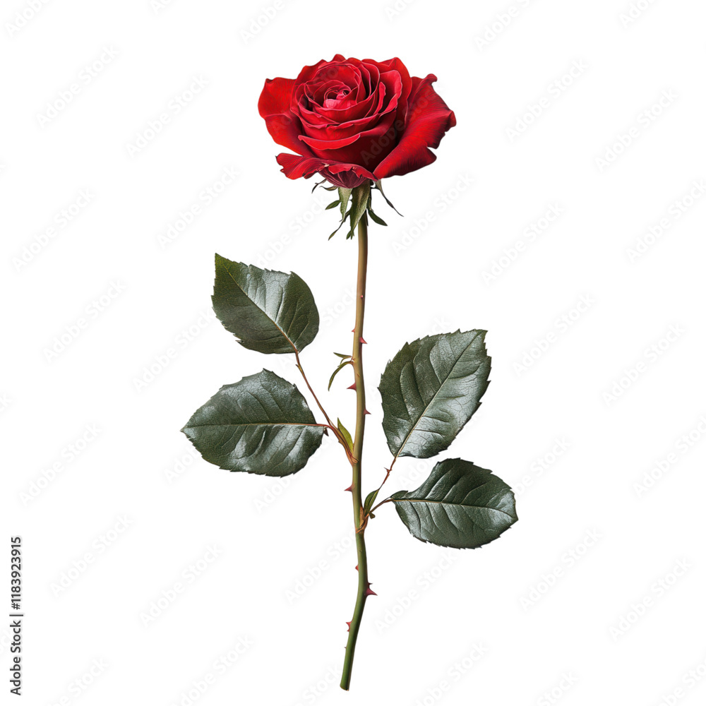 Red rose on a pristine white surface, delicate petals unfurling, symbolizing love and beauty, perfect for elegant design applications Red rose on a pristine white surface, delicate petals unfurling, symbolizing love and beauty, perfect for elegant design applications
