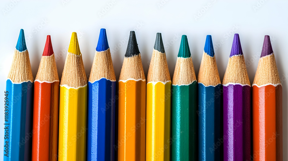 Colored pencils arranged on white background Colored pencils arranged on white background