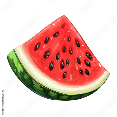 Watermelon Slice on White, vibrant watermelon slice showcasing seeds, set against a clean white background for vivid display