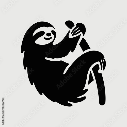 very simple flat and minimalist Sloth silhouette in black on a white background