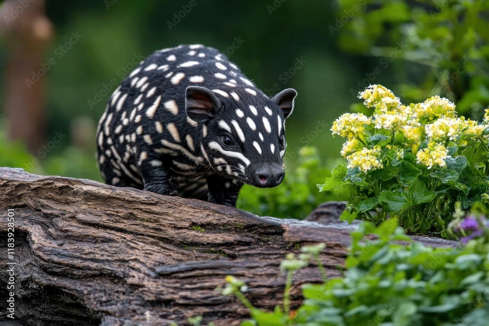 Tapir standing with its trunk-like snout visible Tapir standing with its trunk-like snout visible