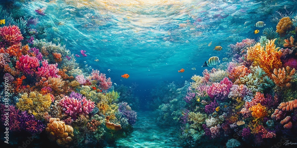Obraz premium Vibrant Coral Reef: An Underwater Serene Painting