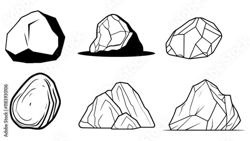 rock icons set, stone vector outline illustration