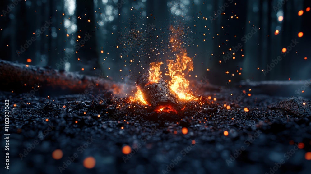 Obraz premium Campfire Flames in a Dark Forest Setting
