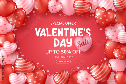 Valentine's day sale template with heart elements. Vector Illustration