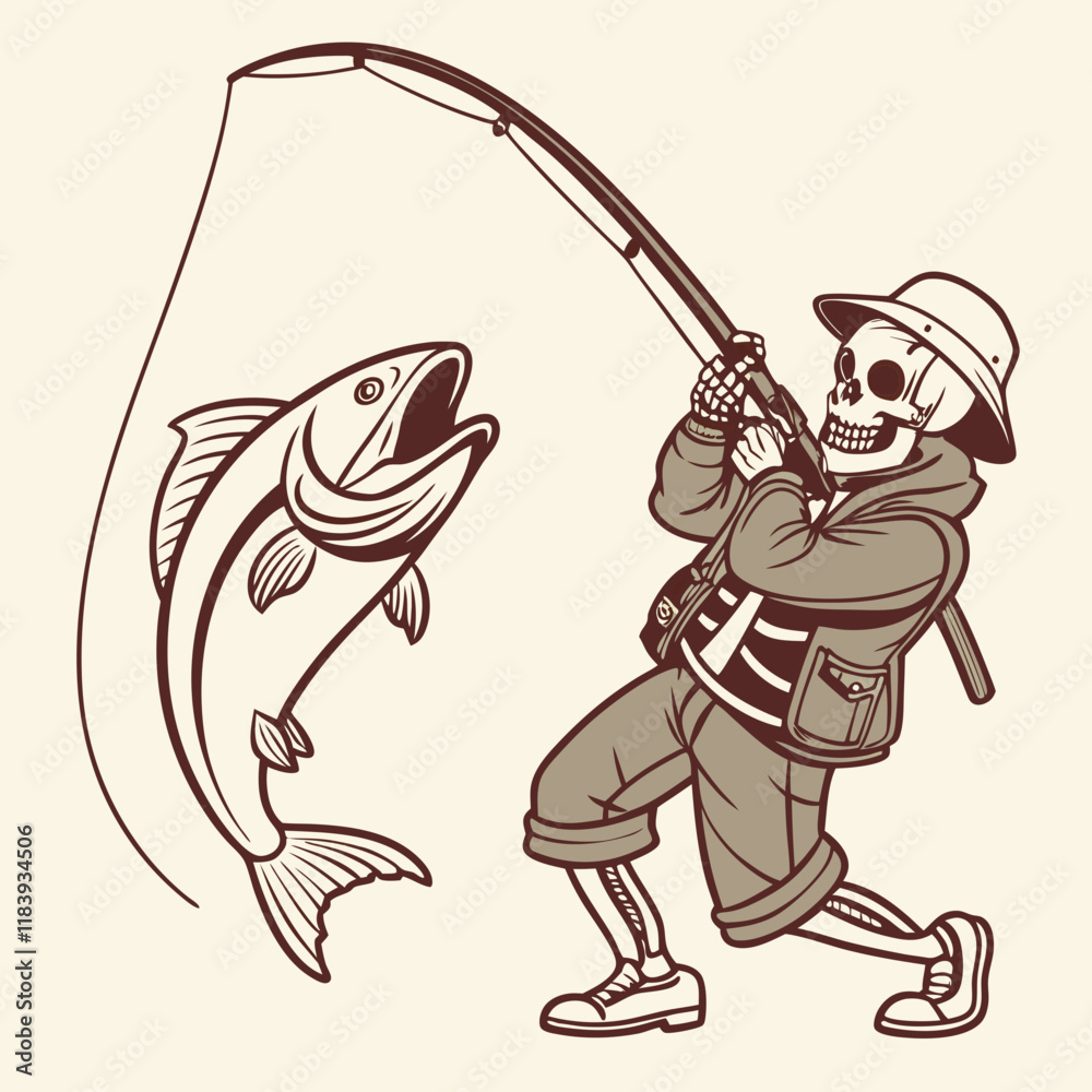 Skeleton Fishing Vector Illustration - Unique and Creative Design