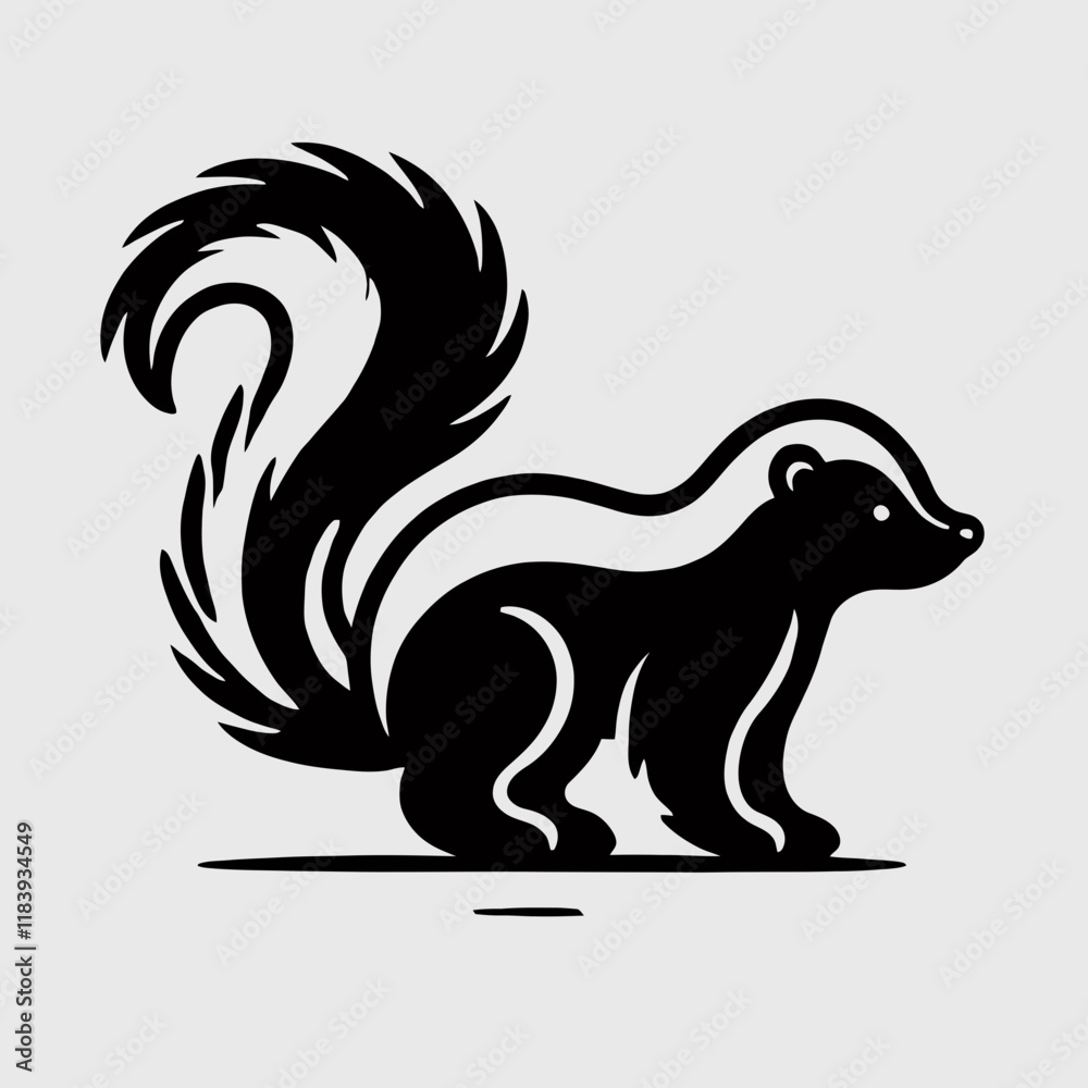 Fototapeta premium very simple flat and minimalist Skunk silhouette in black on a white background