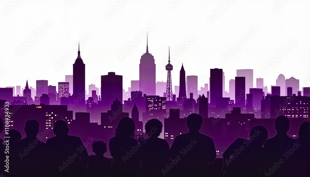 Obraz premium People watching city skyline silhouette at twilight