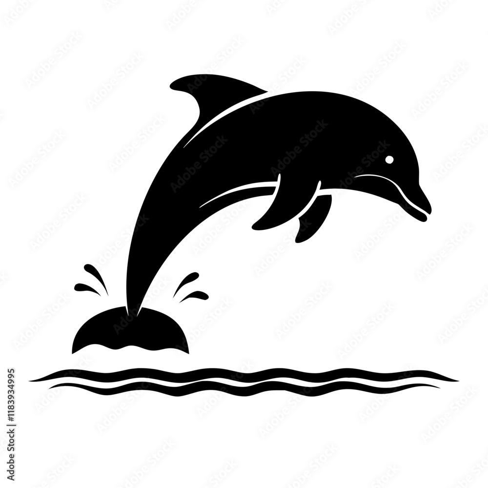 Naklejka premium Dolphin Jumping Vector - Elegant Marine Life Silhouette