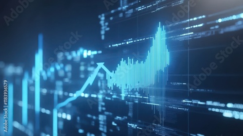 business statistics in blue - white chart with a blue arrow going up