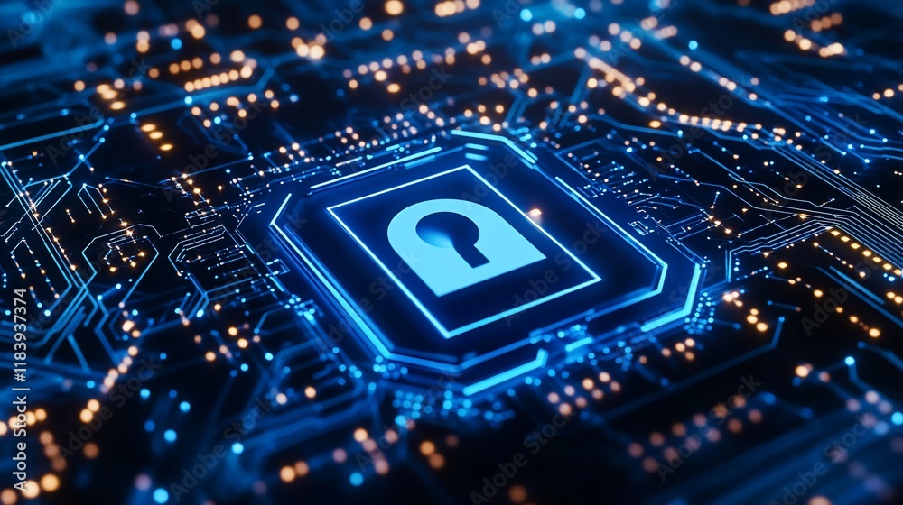 A digital lock symbol on a circuit board background, representing cybersecurity and data protection. A digital lock symbol on a circuit board background, representing cybersecurity and data protection.
