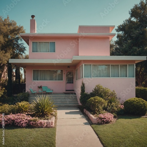 A retro-style house from the 1950s with pastel colors.