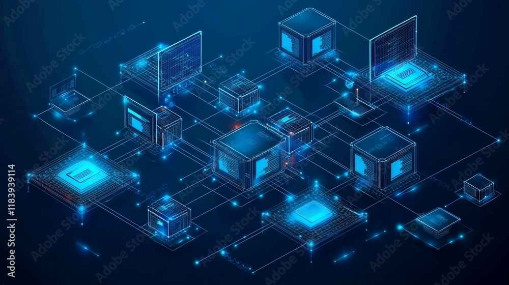 A digital network of interconnected data blocks and circuits, symbolizing technology and connectivity. A digital network of interconnected data blocks and circuits, symbolizing technology and connectivity.