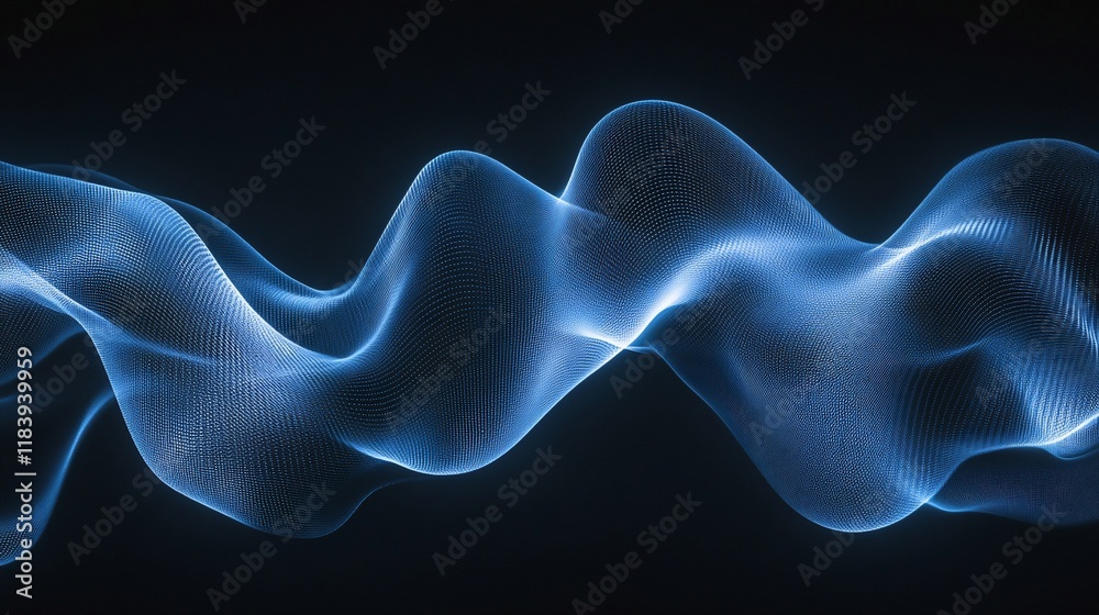 Fototapeta premium Abstract blue glowing wave, smooth flowing lines on dark background.