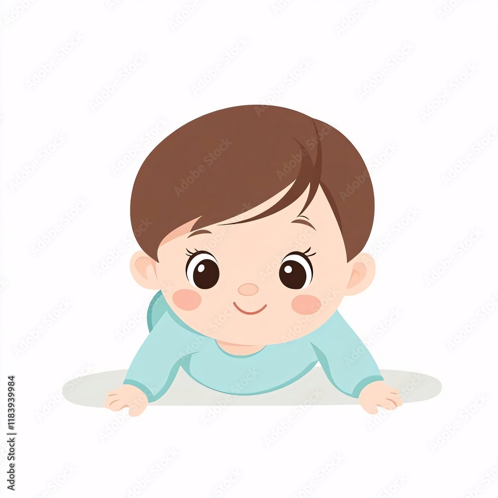 Happy baby crawling, indoor, white background, illustration. Happy baby crawling, indoor, white background, illustration.