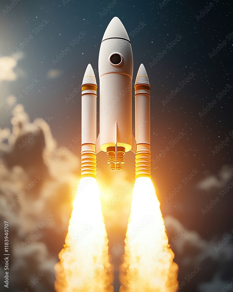 Naklejka premium Space background illustration. Texture with a whimsical illustration of a rocket ship flying through space
