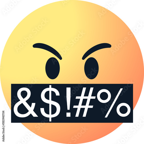 Angry emoji Face, emoticon Face with Symbols Over Mouth, Serious Face with Symbols Covering Mouth, red mad, Grumpy, angry emotion, Swearing, Grawlix, Cussing, Cursing character