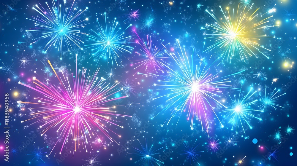 Naklejka premium A breathtaking display of vibrant fireworks exploding in the night sky, illuminating the surroundings and celebrating the Festival of Lights with colorful bursts 