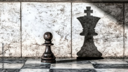 The chess pawn becomes a queen. Chess concept background, vector, pawn with queen shadow