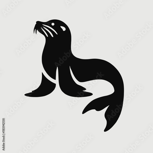 very simple flat and minimalist Sea Lion silhouette in black on a white background