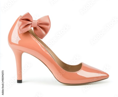 Elegant coral high heel shoe with bow detail for stylish occasions and formal events photo