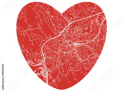 Heart-Shaped Map of Danbury  Connecticut, USA in Bold Red and White Design. photo