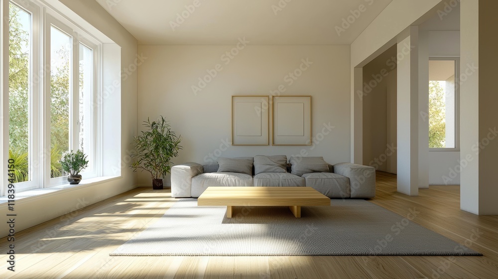 Fototapeta premium Minimalist Living Room Interior Design with Natural Light