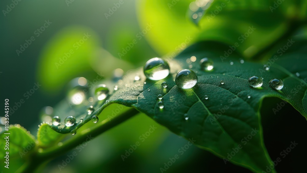 Close-Up of Green Leaves with Morning Dewdrops on a Sunny Day
Close-Up of Green Leaves with Morning Dewdrops on a Sunny Day
