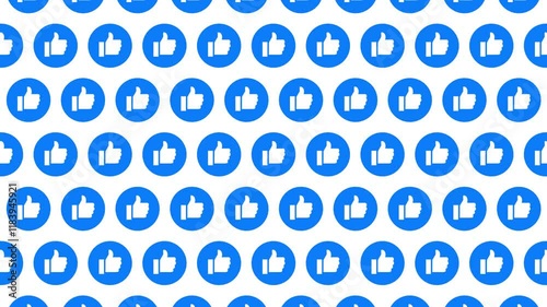 Repeating pattern of blue thumbs up icons on white background