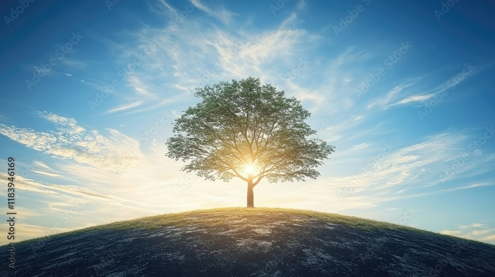 Fototapeta premium Solitary Tree on a Hilltop at Sunrise