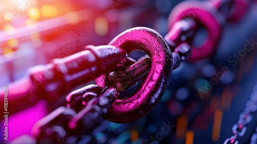An appealing close-up shot of dynamic chain links with a focus on vibrant colors and textures that convey a sense of interconnectedness and strength in a modern context.