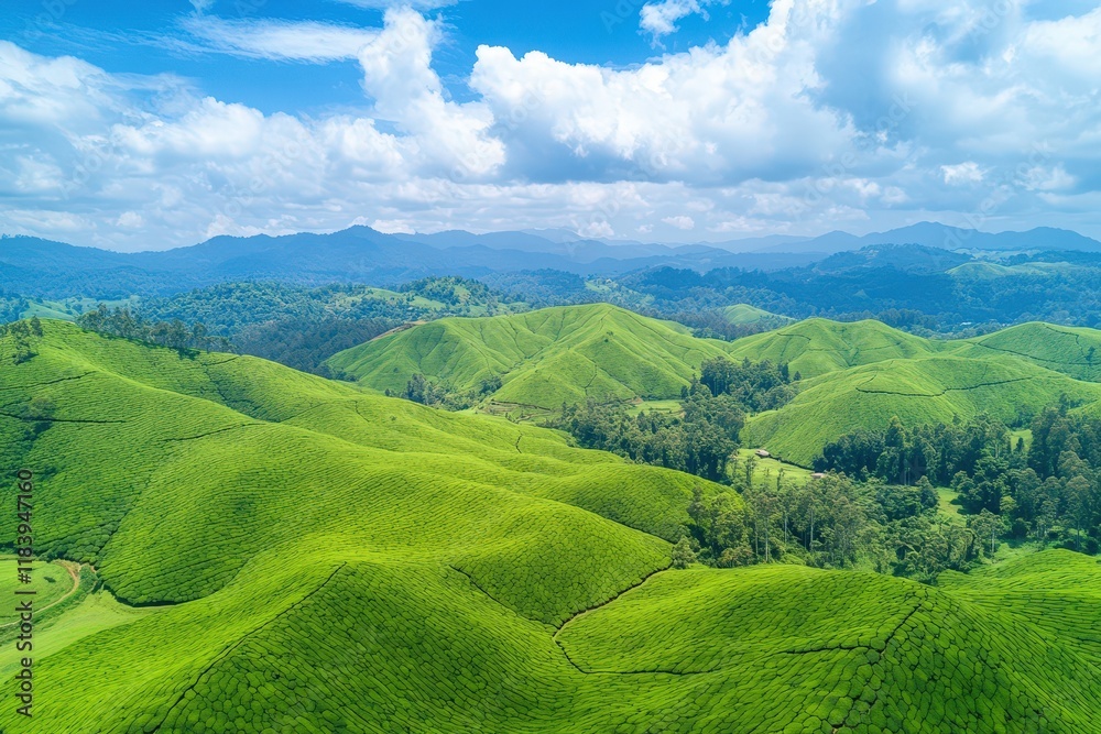 Obraz premium Verdant Tea Plantations Rolling Hills Scenic Landscape