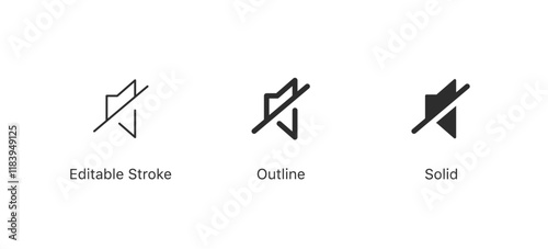 No Speaker icon, Volume off icon, Forbidden sound voice sign button, Loudspeaker mute icon - silent control audio icons . EDITABLE STROKE ICON. outline and filled web icons vector sign
