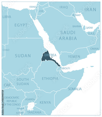 Eritrea - blue map with neighboring countries and country names. Vector illustration