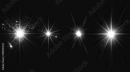 Light effect. Lens Flares, glow light starburst effects with sparkles and rays. Christmas design radiance elements Isolated vector set