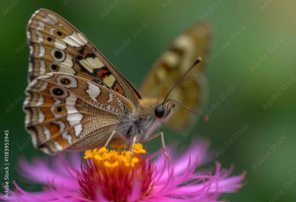 Obraz premium Painted lady butterfly on a vibrant pink flower