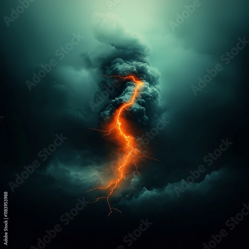 Branching crackling electric lightning bolts lancing through a brooding ominous sky with churning storm formations dramatic high contrast lighting