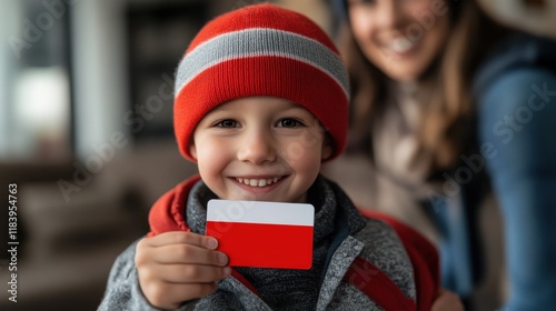 Happy Child Holding Medical Card with Parents Nearby