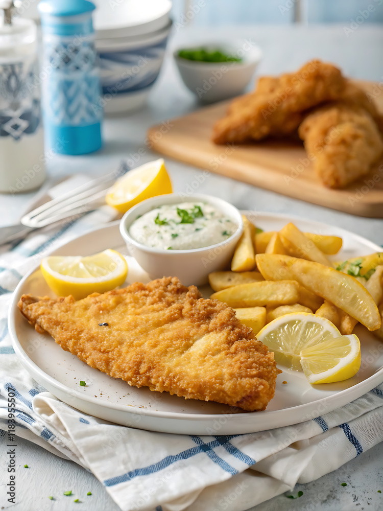 Fresh and crispy fish fry with lemon and fries for friday celebration. Fresh and crispy fish fry with lemon and fries for friday celebration.