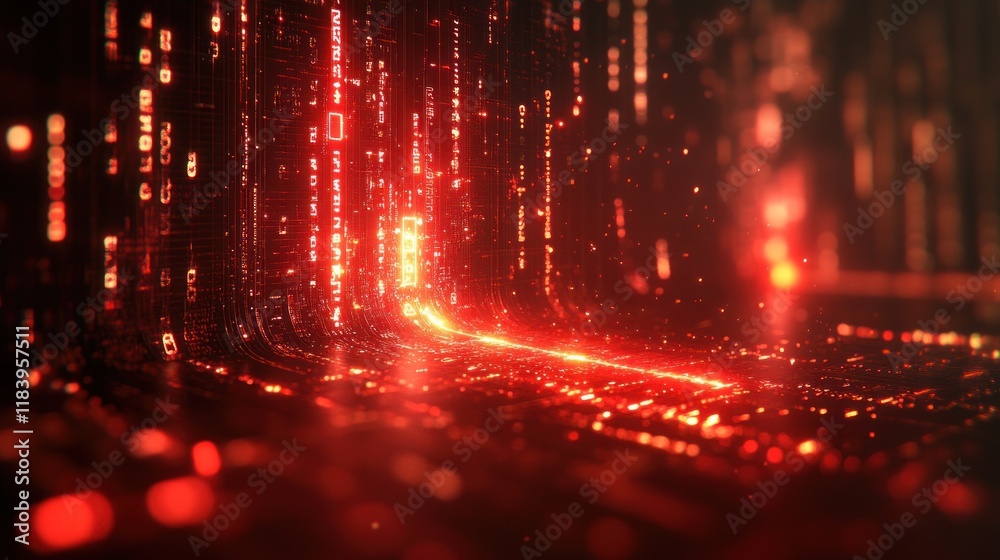 Red digital data stream flowing. Red digital data stream flowing.