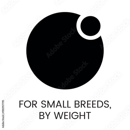 An icon of a small circle overlapping a large circle in vector, representing small breeds by weight, with an editable stroke