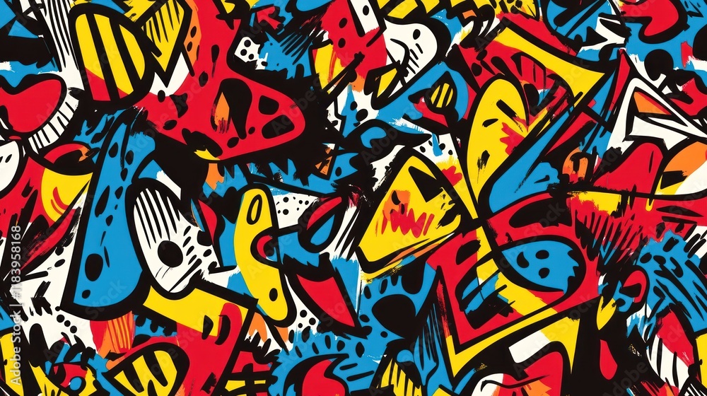 Vibrant Abstract Graffiti Art: A Colorful Explosion of Shapes and Textures