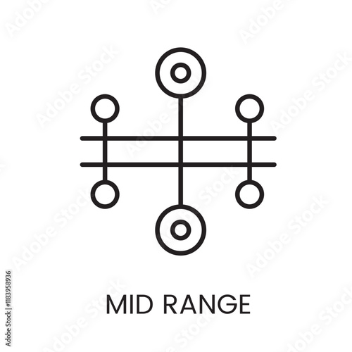 An icon of intersecting lines and circles in vector, representing system balance or mid range distribution, with an editable stroke