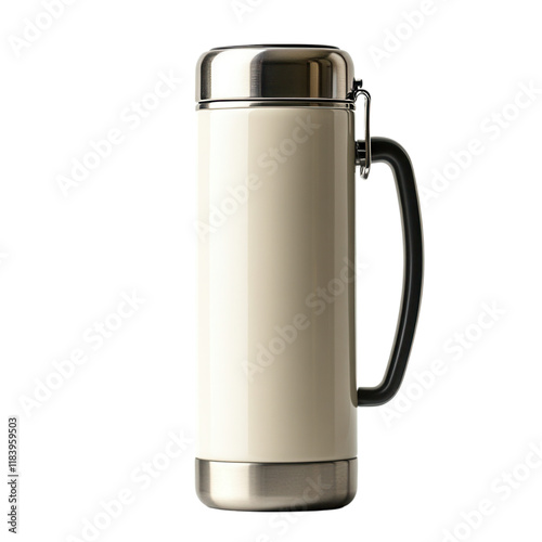 Elegant thermos flask featuring a convenient handle and cup lid, set against a clean white background for versatile use and presentation