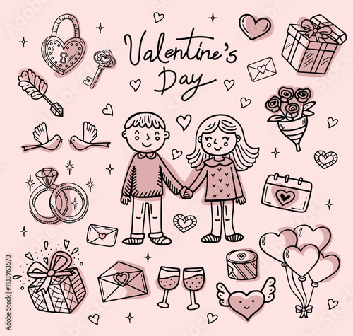 Valentines day doodle romantic illustrations